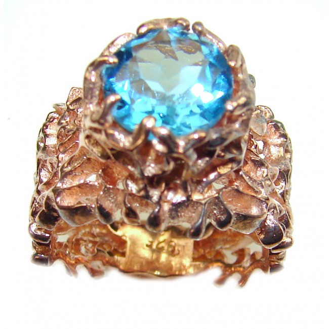 Poseidon Swiss Blue Topaz gold over .925 Sterling Silver handmade Ring size 6