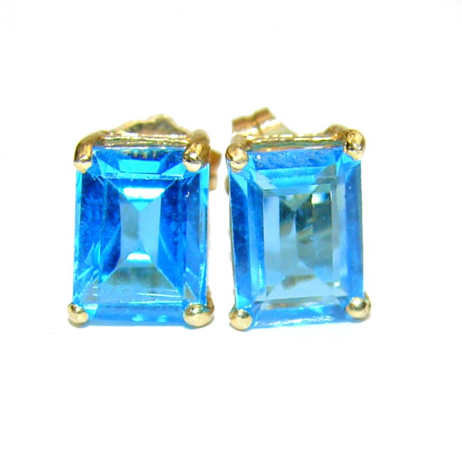 14K yellow Gold oblong cut 4.1 carat Swiss Blue Topaz Earrings
