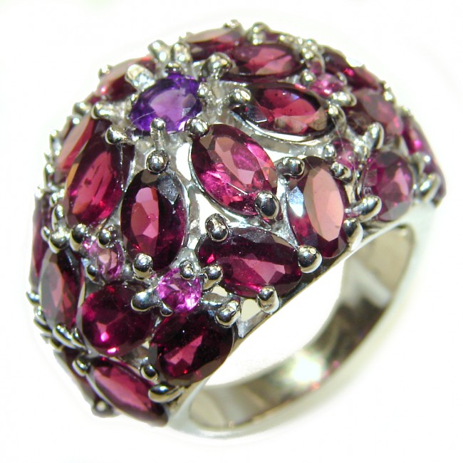 Posh Authentic Garnet .925 Sterling Silver brilliantly handcrafted HUGE ring s. 8