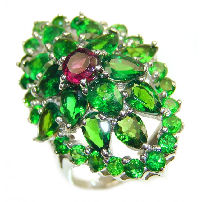 Genuine Chrome Diopside .925 Sterling Silver handcrafted Statement Ring size 8 3/4