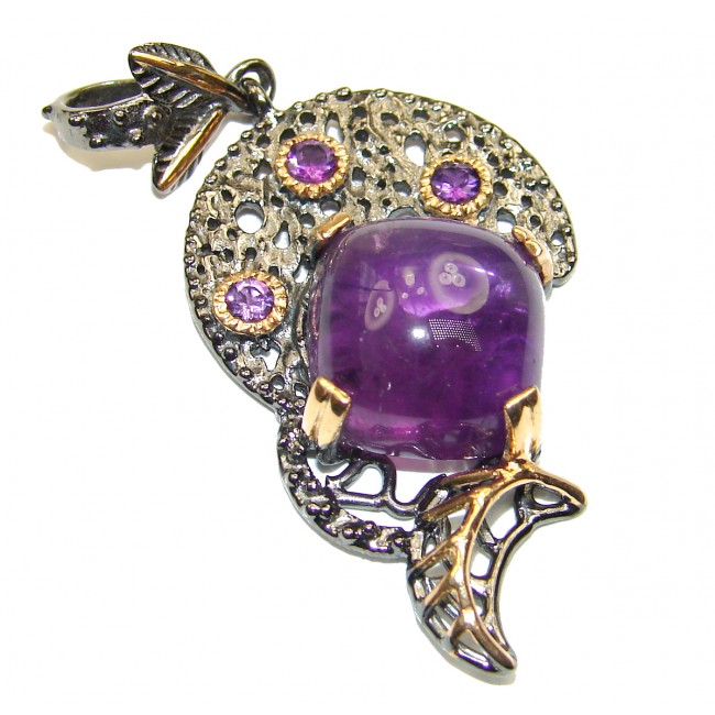 Purple Ocean Amethyst rose Gold over .925 Sterling Silver handmade pendant