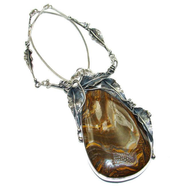One of the kind Nature inspired Tigers Eye .925 Sterling Silver handmade necklace