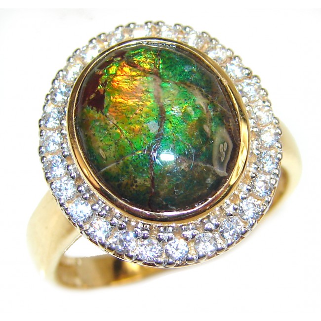 Pure Energy Genuine Canadian Ammolite 18K Rose Gold over .925 Sterling Silver handmade ring size 8