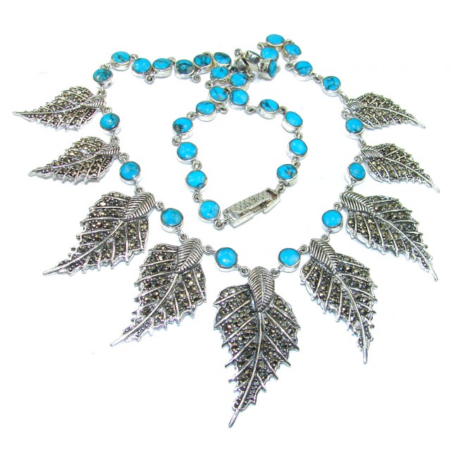 GO West Chunky Turquoise Marcaiste .925 Sterling Silver handcrafted necklace