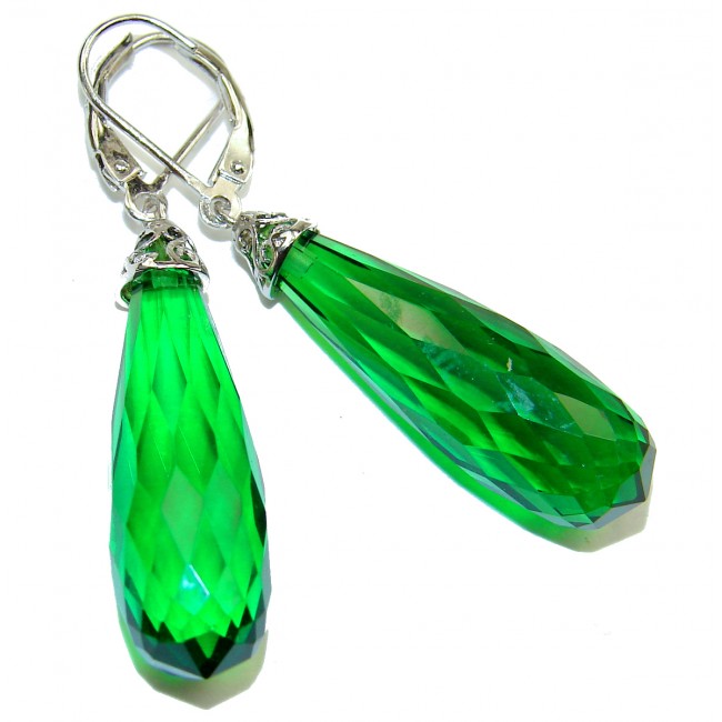 Amazing authentic Briolette CUT Green Helenite .925 Sterling Silver earrings