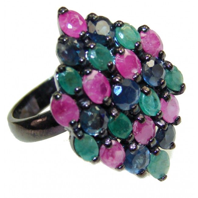Valentina Genuine Ruby black rhodium over .925 Sterling Silver handcrafted Statement Ring size 7 3/4