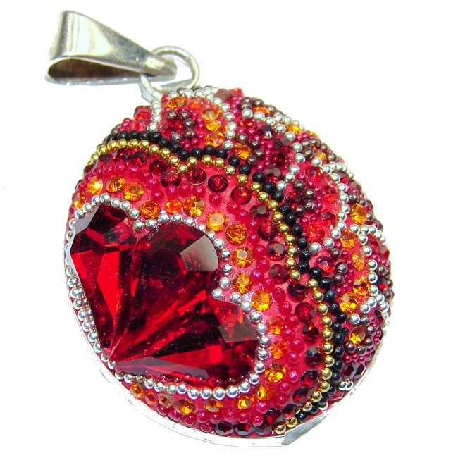 Mexican Fiesta Red crystal .925 Sterling Silver handmade Pendant