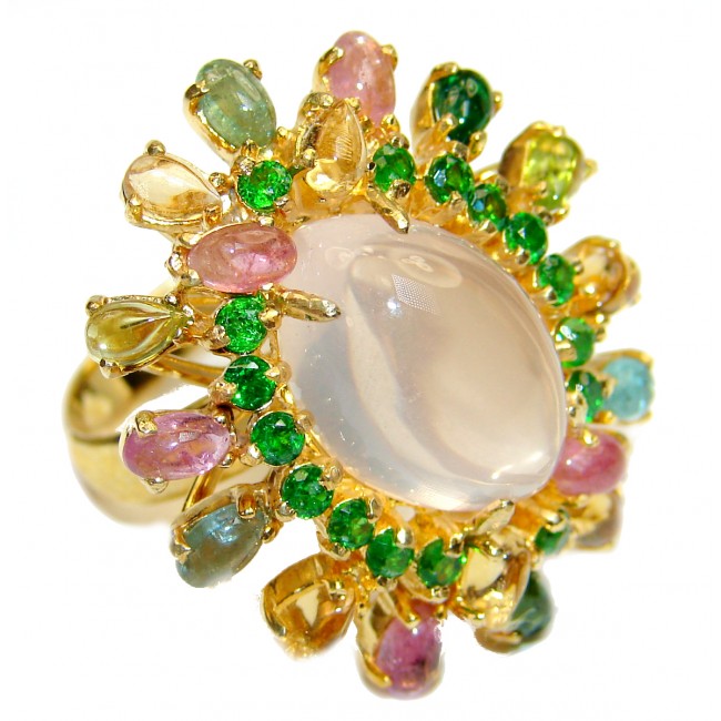 Rose Garden Authentic Rose Quartz 18K Gold over .925 Sterling Silver brilliantly handcrafted ring s. 9