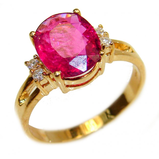 14K yellow Gold 3.17 carat authentic Ruby Cocktail Ring size 7