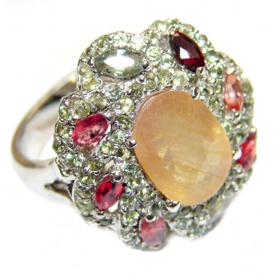 Golden Rutilated Quartz multicolor Sapphire .925 Sterling Silver handcrafted Ring Size 9 3/4