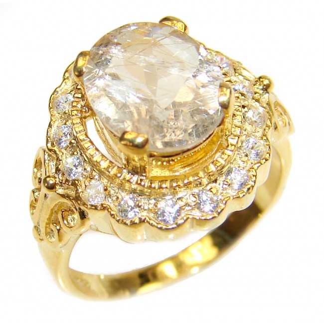 Himalayan Golden Rutilated Quartz 18k Gold over .925 Sterling Silver handcrafted ring size 8