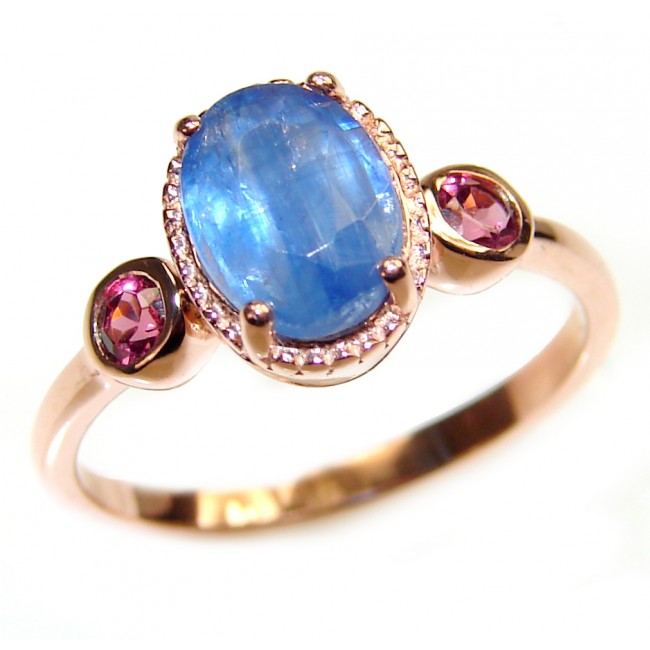 Genuine 2.6ct Sapphire 18K yellow Gold over .925 Sterling Silver handmade Cocktail Ring s. 6 1/4