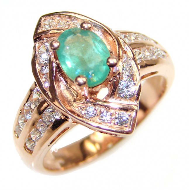Colombian 0.8 carat Emerald rose gold over .925 Sterling Silver handcrafted Statement Ring size 7 1/4
