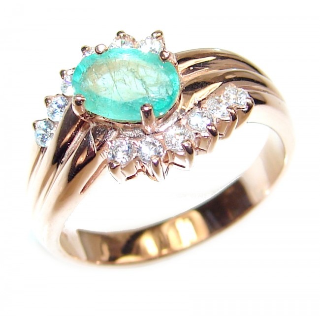 Colombian 0.7 carat Emerald rose gold over .925 Sterling Silver handcrafted Statement Ring size 6 1/4