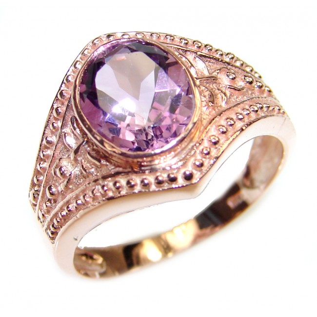 Ravishing 5.5 carat Amethyst rose gold over .925 Sterling Silver handcrafted Statement Ring size 9 1/4
