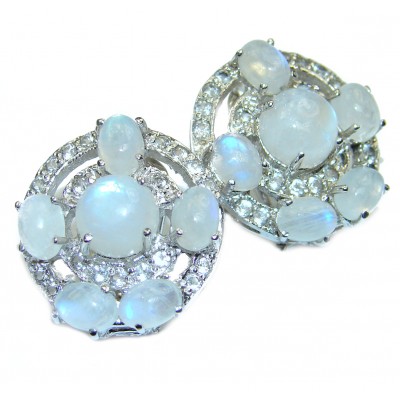 Angelica Rainbow Moonstone .925 Sterling Silver handcrafted LARGE stud earrings
