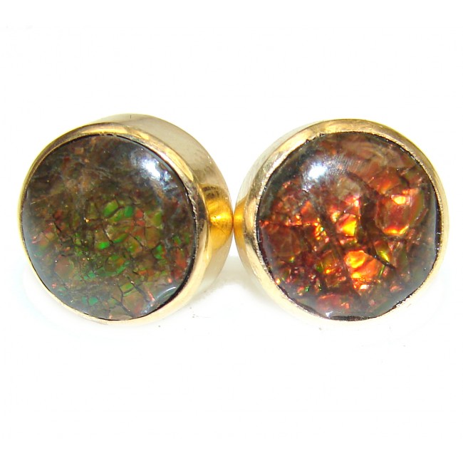 Sublime Aura Canadian Fire Ammolite 14K Gold over .925 Sterling Silver handmade earrings