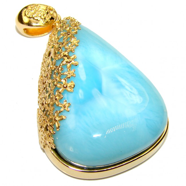 Great quality Larimar from Dominican Republic 18K Gold over .925 Sterling Silver handmade Huge pendant