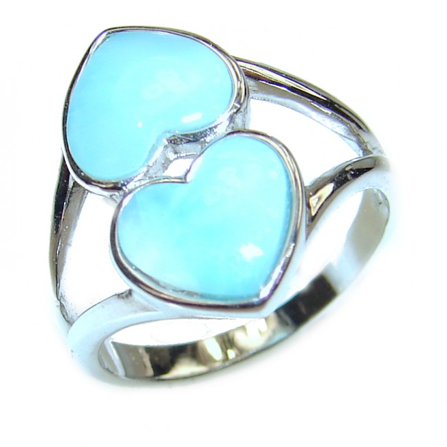 Two Hearts Natural Larimar .925 Sterling Silver handcrafted Ring s. 6 3/4