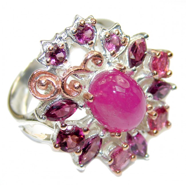 Incredible quality Ruby .925 Sterling Silver handcrafted Statement Ring size 7 1/4