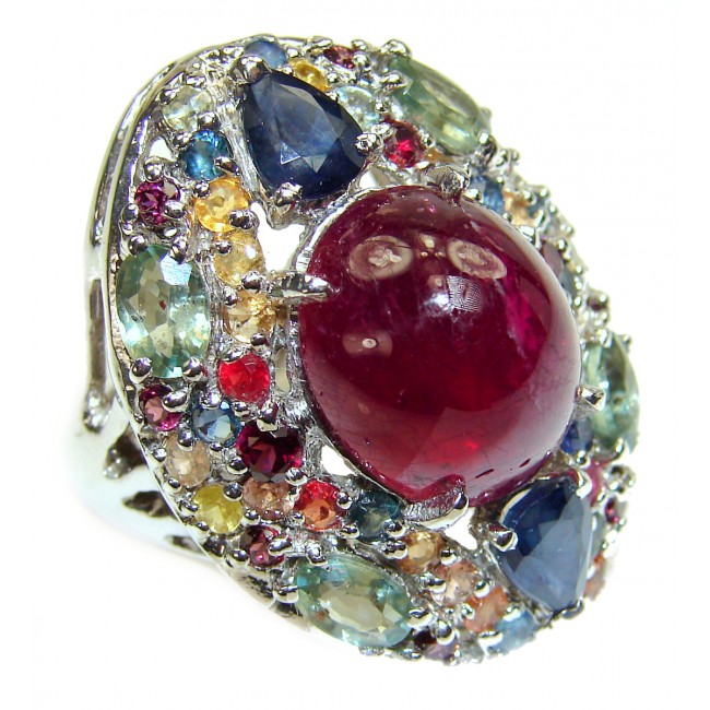 The Sunrise best quality Ruby .925 Sterling Silver handcrafted Statement Ring size 8 1/4