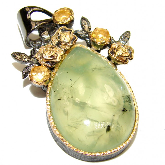 Pure Perfection Natural Moss Prehnite 18ct Gold over .925 Sterling Silver handmade Pendant