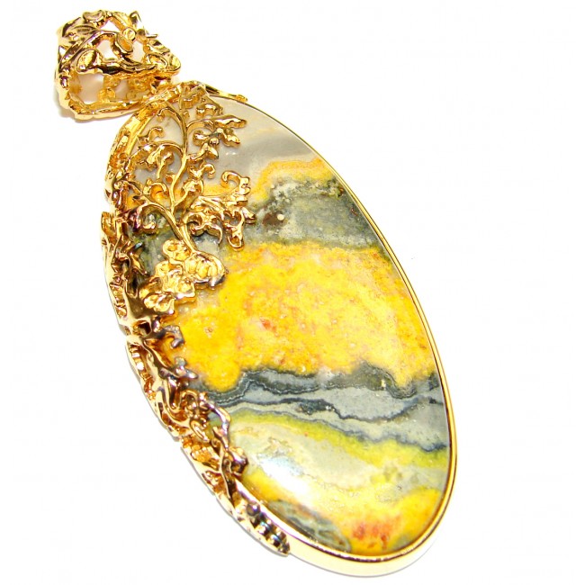 Vivid Beauty Yellow Bumble Bee GOLD OVER 925 Jasper Sterling Silver pendant