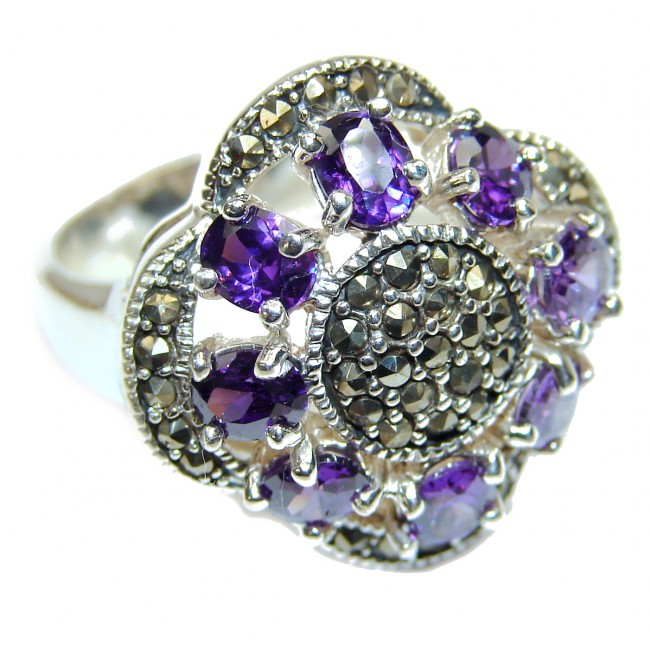 Amethyst Marcasite .925 Sterling Silver brilliantly handcrafted ring s. 9