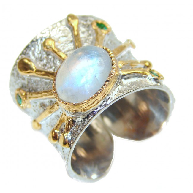 Special Fire Moonstone 14K Gold rhodium over .925 Sterling Silver handmade ring s. 7 adjustable