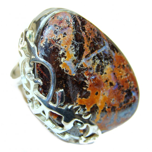 Australian Boulder Opal .925 Sterling Silver handcrafted ring size 8 adjustable