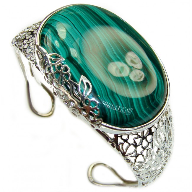 Eternal Paradise 44.8 grams Natural Malachite highly polished .925 Sterling Silver handcrafted Bracelet / Cuff