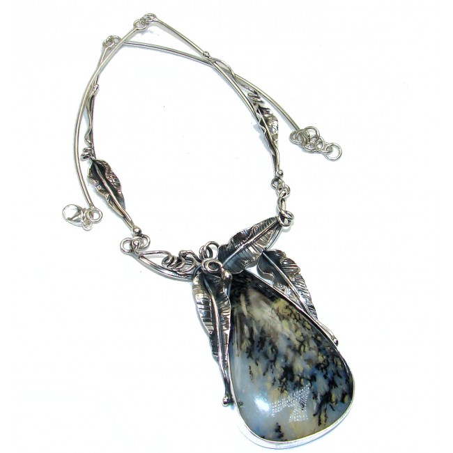 Oversized genuine Dendritic Agate .925 Sterling Silver handcrafted necklace