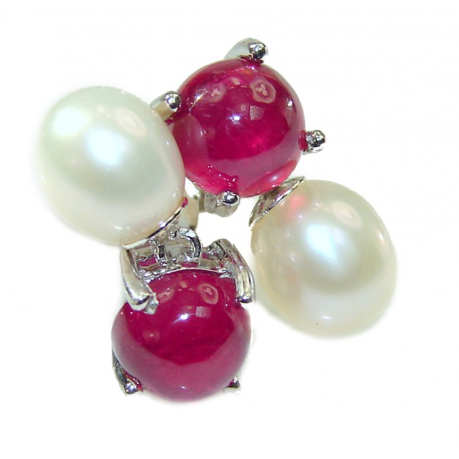 Genuine Pearl Ruby .925 Sterling Silver earrings