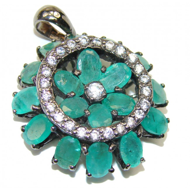 Gabriella Deluxe Emerald .925 Sterling Silver handmade Pendant Brooch
