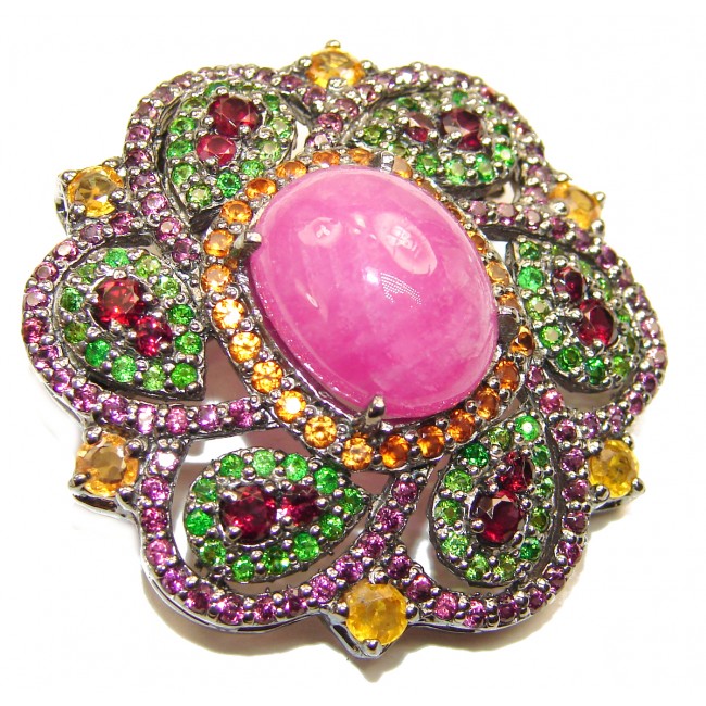 Victorian Style Beauty genuine Kashmir Ruby .925 Sterling Silver handmade Pendant - Brooch