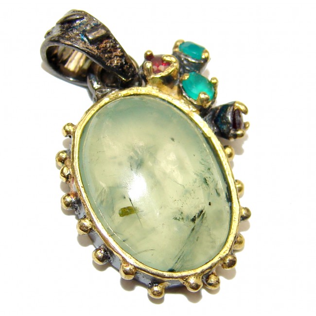 Pure Perfection Natural Moss Prehnite Gold over .925 Sterling Silver handmade Pendant