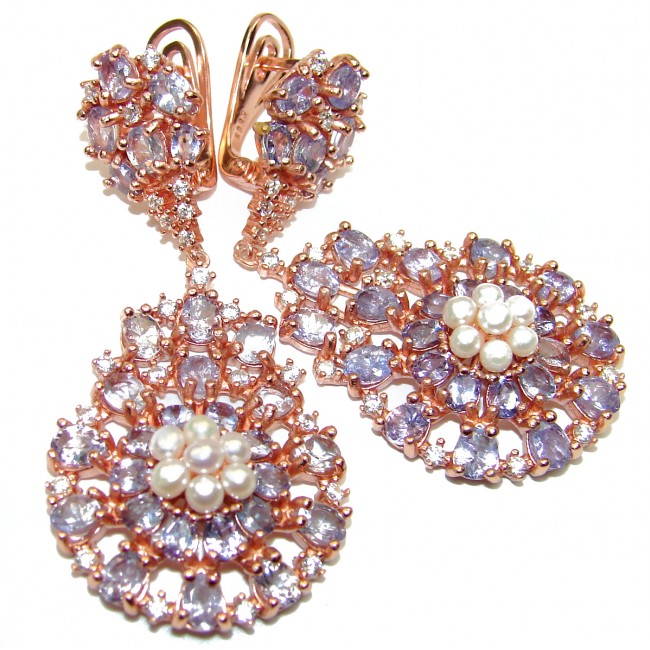 Genuine Tanzanite 18K Rose Gold over .925 Sterling Silver handcrafted Earrings