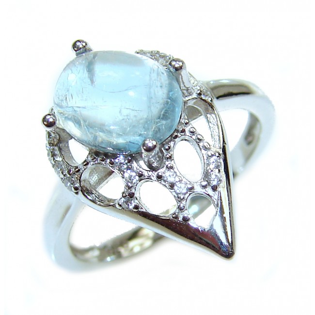 Aquamarine .925 Sterling Silver handcrafted Ring s. 7