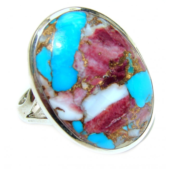 Rare Oyster Turquoise .925 Sterling Silver handcrafted ring; s. 10