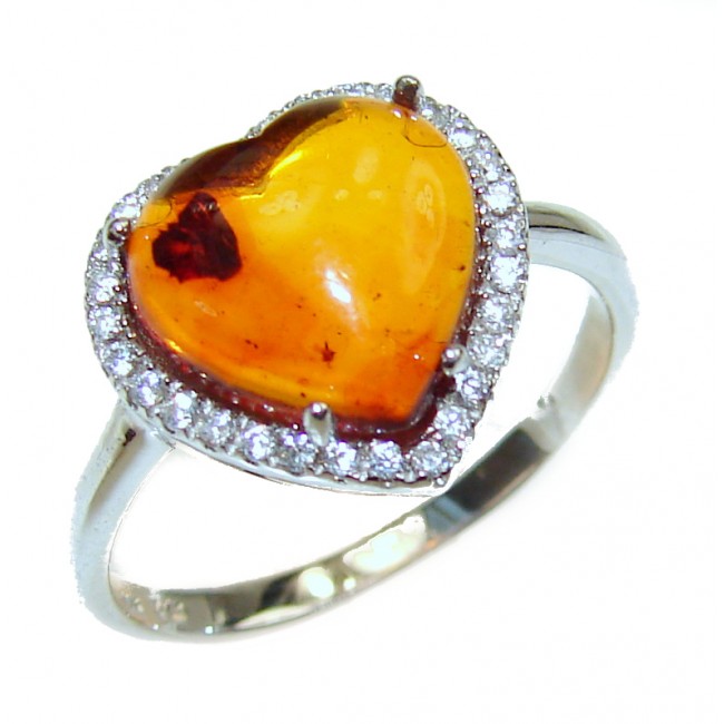 Amber Angel's Heart .925 Sterling Silver handcrafted Ring s. 7