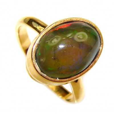 Authentic Black Opal 18K Gold over .925 Sterling Silver handmade Ring s. 8 1/4