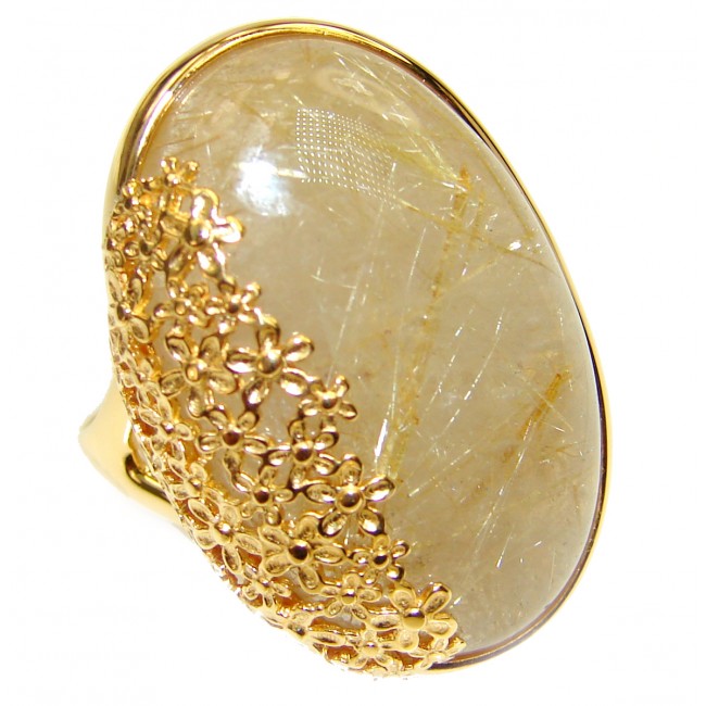 Best quality Golden Rutilated Quartz 18K Gold over .925 Sterling Silver handcrafted Ring Size 6 3/4