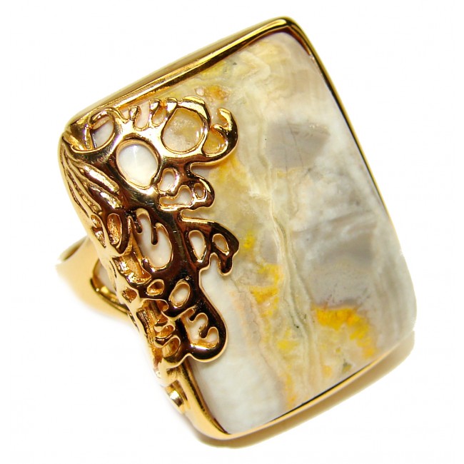 Vivid Beauty Yellow Bumble Bee 18K Gold over .925 Jasper Sterling Silver ring s. 8
