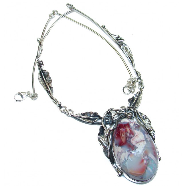 Large Master Piece genuine Mexican Opal .925 Sterling Silver brilliantly handcrafted necklace