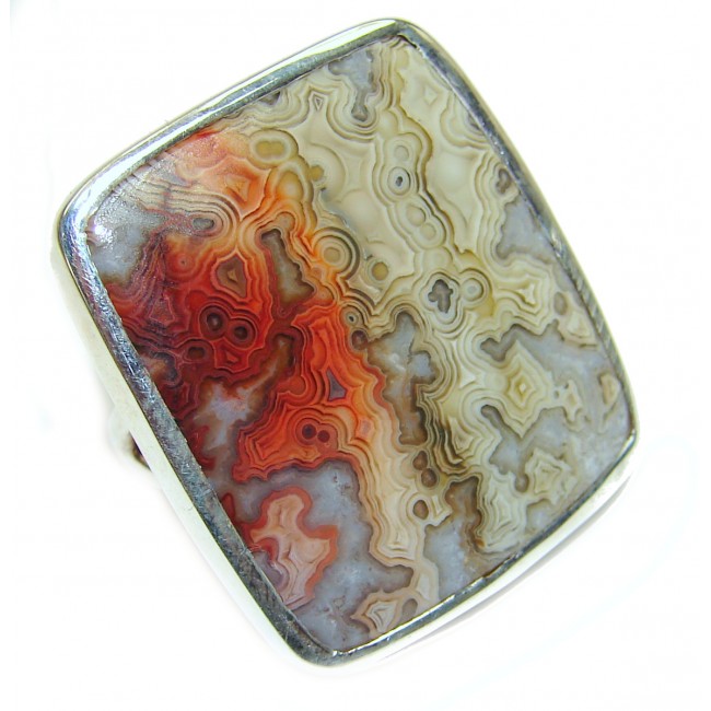 Large Great Crazy Lace Agate .925 handcrafted Sterling Silver Ring s. 7 1/2