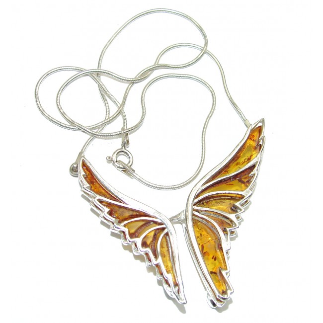 Graceful Butterfly Natural Polish Amber 18K Gold over .925 Sterling Silver handcrafted necklace