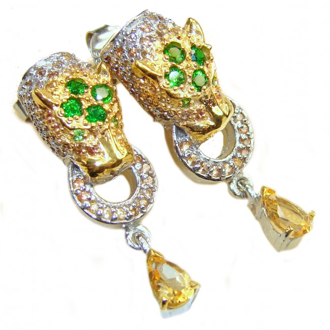 Panther Precious genuine Emerald 24K Gold over .925 Sterling Silver earrings