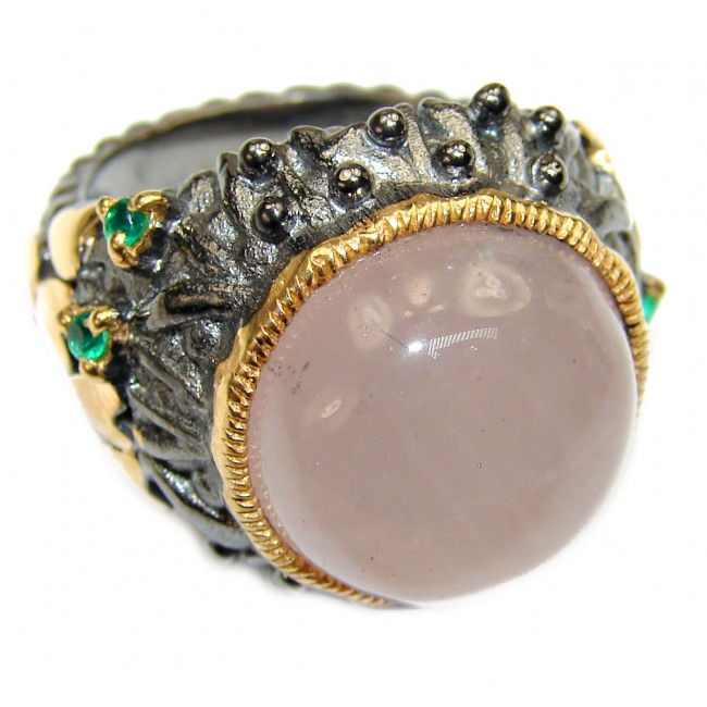 Fancy Rose Quartz rose gold over .925 Sterling Silver handcrafted Statement Ring size 8 1/2