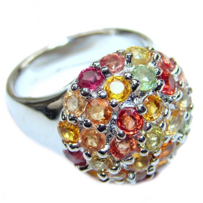 Genuine multicolor Sapphire .925 Sterling Silver handcrafted Statement Ring size 7 3/4