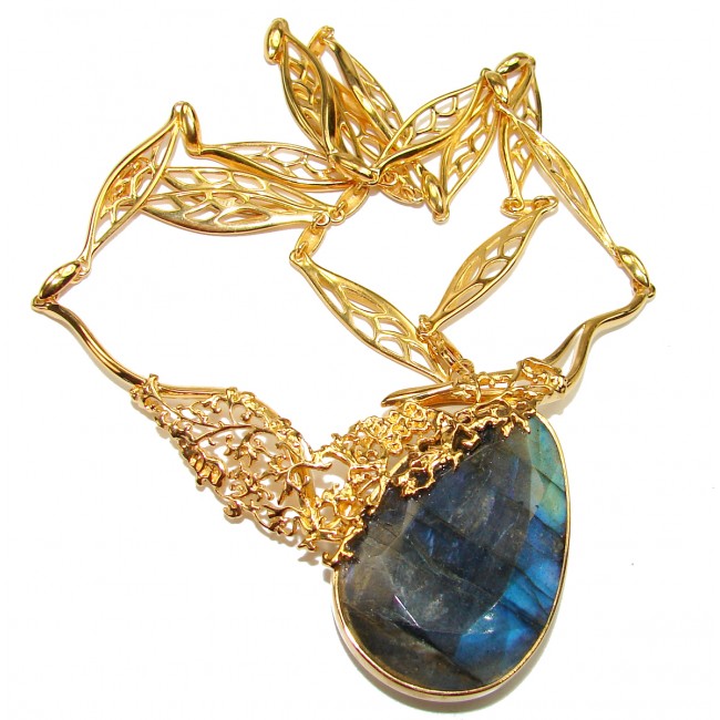 Luxury Design 44.5 ct faceted Labradorite 18K Gold over .925 Sterling Silver entirely handcrafted necklace